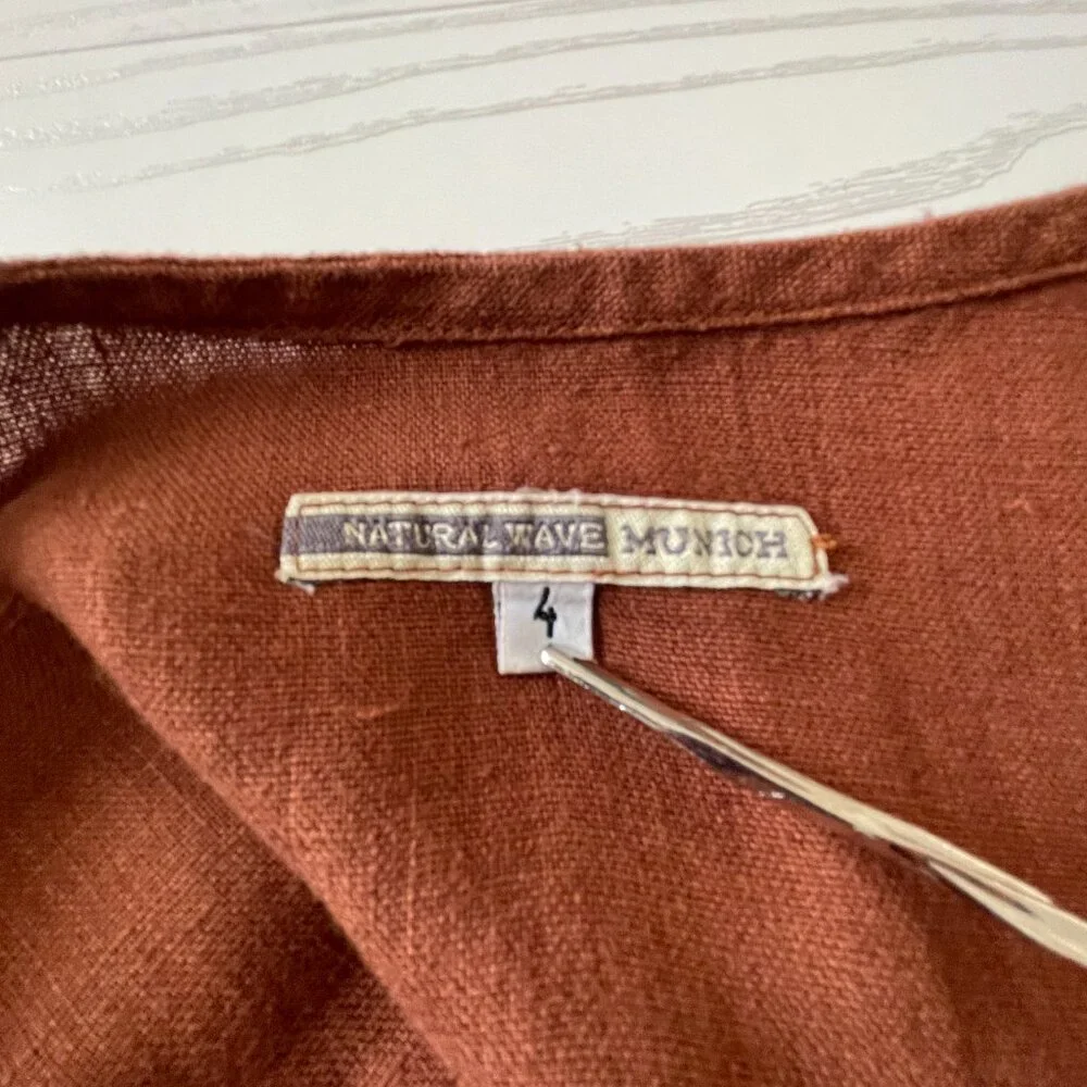 Natural Wave Munich Women's Linen Maxi Dress 4 Brown Slit Lagenlook Minimalist - Picture 4 of 7